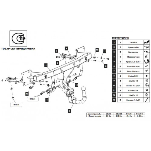 Фаркоп BALTEX на MAZDA CX-5 2012–  Арт. 12.2157.32 (фаркоп легкосъемный с ключом)